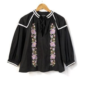 Topshop embroidered ribbon 3/4 sleeve shirt
